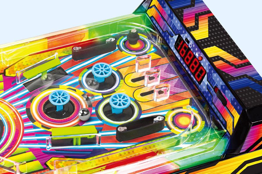 The Table Top Electronic Pinball Machine corner close up.