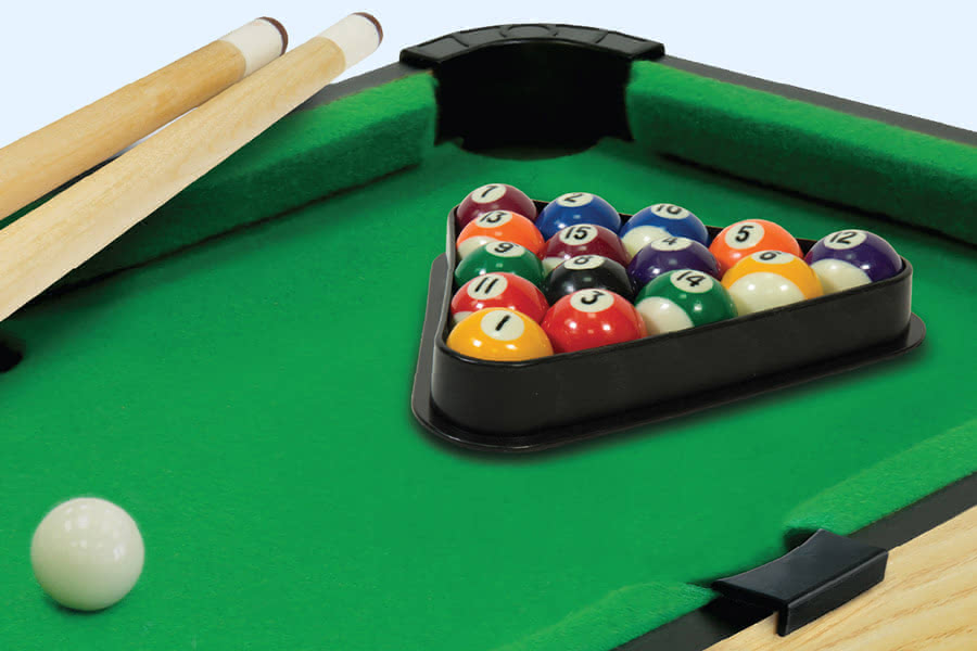 The 20-inch Table Top Pool Table Game close up.