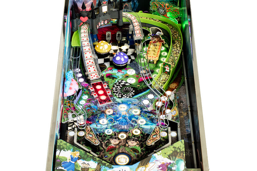 The Alice Goes to Wonderland Pinball's playfield.