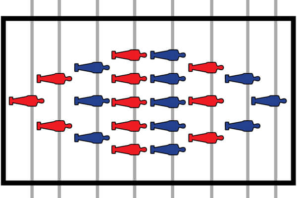 The player layout on the Storm F1 football table