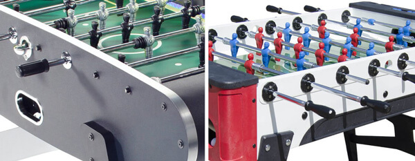 The difference between solid and retractable rods on a foosball table.