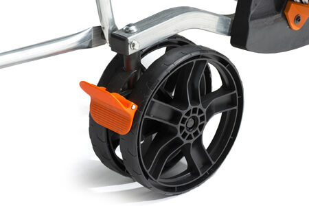 The wheel on a Cornilleau outdoor tennis table.