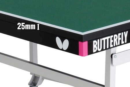 The 25mm-thick top on the Butterfly Space Saver tennis table.
