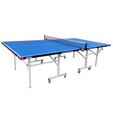 The Butterfly Easifold Outdoor Rollaway Table Tennis Table with a Blue Finish