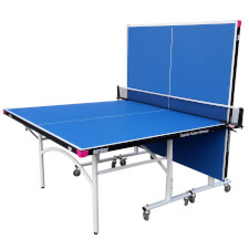 The Butterfly Easifold Outdoor Rollaway Table Tennis Table with a Blue Finish