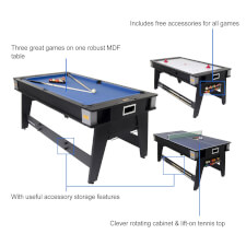The 6ft multi games pool table features.