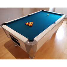 The Atlantic in White Gloss with Petrol Blue cloth.