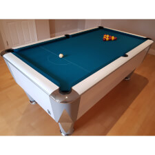 The Atlantic in White Gloss with Petrol Blue cloth.