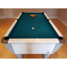 The Atlantic in White Gloss with Petrol Blue cloth.