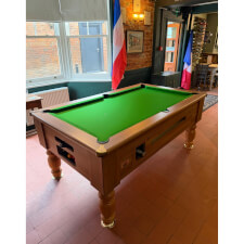 The Richmond Pool Table by Optima, In a Dark Walnut Finish with a Green Cloth Colour.