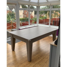 The 6ft Classic Diner in Driftwood with a silver cloth.