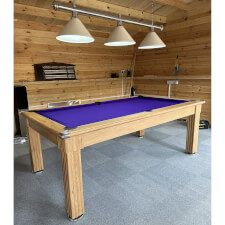 The Traditional Diner in Oak with Purple cloth.
