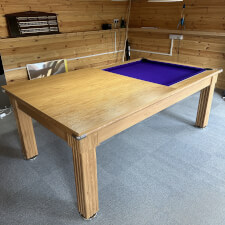 The Traditional Diner in Oak with Purple cloth.