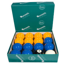 Aramith 2 inches blue and yellow balls.