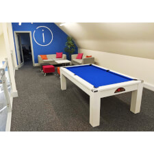 The Avant Garde in white. This image shows an older version of the table without the magnetic door.