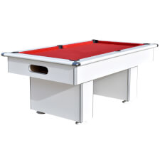 The Classic Slimline Pool Table With Red Cloth View From The Side.