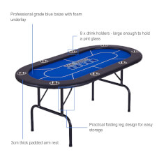The Tekscore folding poker table features.