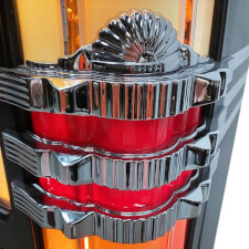 The Rock-Ola Bubbler Music Center Black Gloss Lights Close up