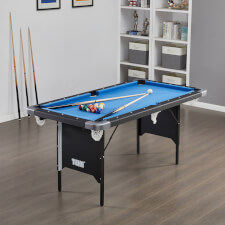 The Tekscore Folding pool table with accessories.