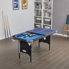 The Tekscore Folding pool table with half the table tennis top.