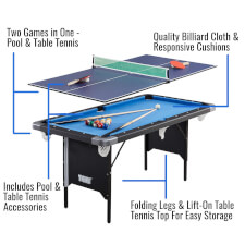 Key points of the Tekscore folding pool table.