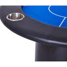 The cushioned arm rests on the Tekscore poker table.