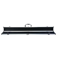 The Chrome cue case for two piece cue open.