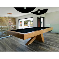 The Equilibrium Slate Bed Pool Table With Black Cloth and Cherry Finish.