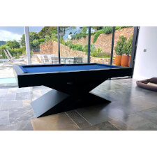 The Xtreme Slate Bed Pool Table With Black Matte Finish and A Navy Smart Cloth Installed By Liberty Games.