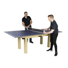 The table tennis top net being fitted