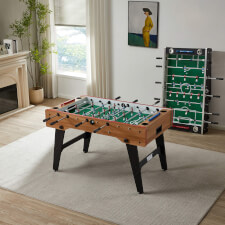 Tekscore Folding Leg Football Table in Oak and in Black Folded.