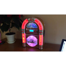 The Steepletone Jive Rock jukebox in a home