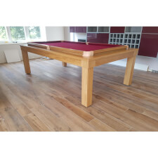 A VIP pool table in oak with burgundy cloth