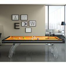 The Etrusco P40 Luxury 8ft american slate bed table in black matt finish with plexiglass legs, gold cloth and standard pockets.