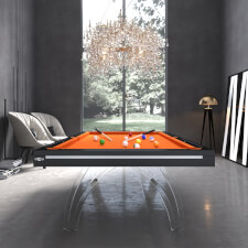 The Etrusco P40 Luxury 8ft american slate bed table in black matt finish with plexiglass legs standard pockets.