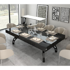 The Etrusco P40 Luxury 8ft american slate bed table in gloss black finish with corten legs, matching dining top and standard pockets.