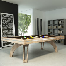 The Etrusco P40 Luxury 8ft american slate bed table in glulam finish with matching legs, nutmeg cloth and standard pockets.