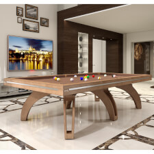 The Etrusco P40 Luxury 9ft american slate bed table in leather finish with 6 matching legs, tan cloth and standard pockets.