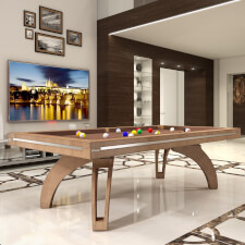 The Etrusco P40 Luxury 8ft american slate bed table in leather finish with matching legs, tan cloth and standard pockets.