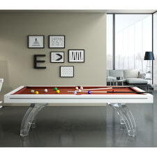 The Etrusco P40 Luxury 8ft american slate bed table in white matt finish with plexiglass legs, paprika cloth and standard pockets.