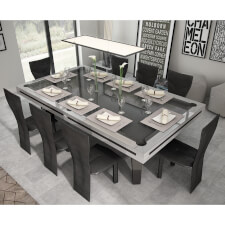 The Etrusco P40 Luxury 8ft american slate bed table in metallic lacquering finish with carbon fiber legs, plexiglass dining top and standard pockets.