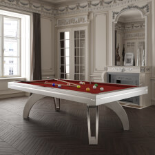 The Etrusco P40 Luxury 8ft american slate bed table in silver finish with matching legs, paprika cloth and standard pockets.