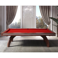 The Etrusco P40 Luxury 8ft american slate bed table in walnut finish with matching legs, red smart cloth and standard pockets.