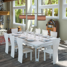 The Etrusco P40 Luxury 8ft american slate bed table in white matt finish with matching legs and dining top and silver pockets.