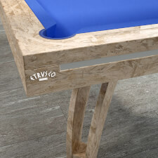 The Etrusco P40 Luxury 8ft american slate bed table in OSB finish with royal blue cloth and standard pockets.