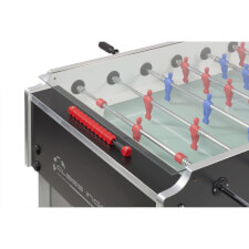 The glass top and scoring beads on the Garlando Class football table