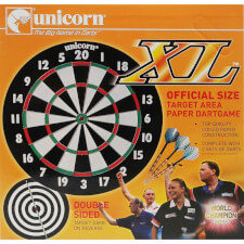 The Unicorn XL Paper dartboard in its box