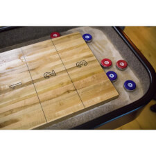 The patented scoring system on the Gentry shuffleboard table