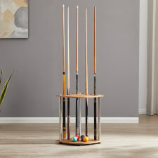 The Strikeworth Corner cue stand in oak.
