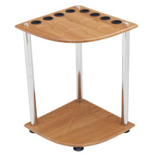 The Strikeworth Corner cue stand in oak.